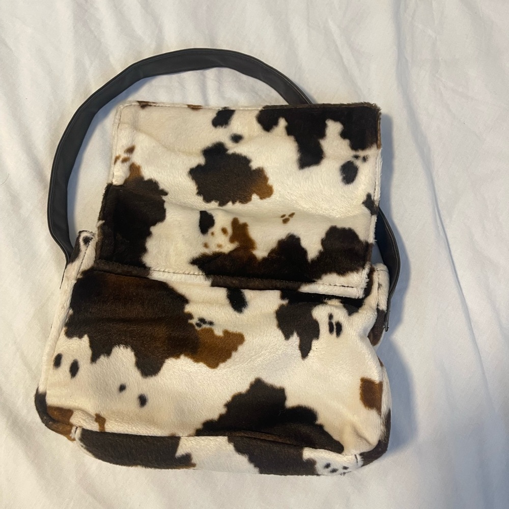 Elegant Cow Print Faux Fur Shoulder Bag - Picture 4 of 4